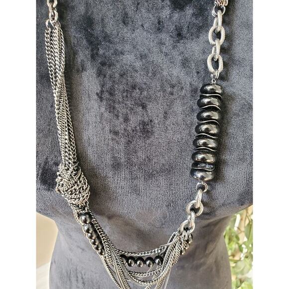 Women's Pewter and Black Multilayered Chain Stylish Necklace - Picture 3 of 7